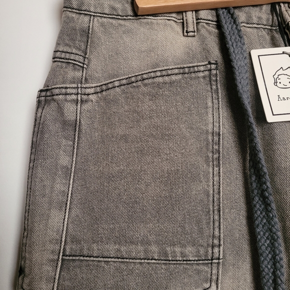 Aaron and Amber Gray Grommet Waist Denim Barrel Pants. Crop Wide Leg. - Picture 6 of 8